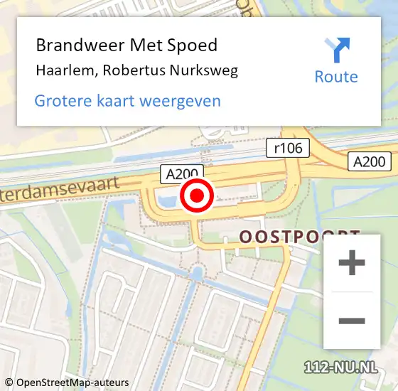 Locatie op kaart van de 112 melding: Brandweer Met Spoed Naar Haarlem, Robertus Nurksweg op 6 februari 2024 15:57