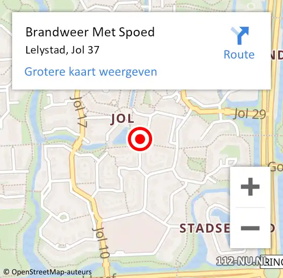 Locatie op kaart van de 112 melding: Brandweer Met Spoed Naar Lelystad, Jol 37 op 6 februari 2024 16:11