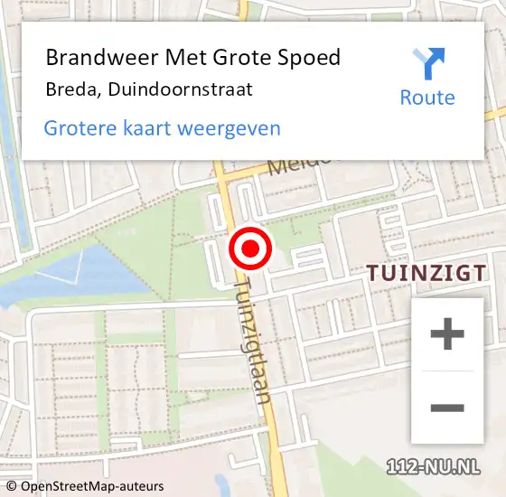 Locatie op kaart van de 112 melding: Brandweer Met Grote Spoed Naar Breda, Duindoornstraat op 6 februari 2024 16:15