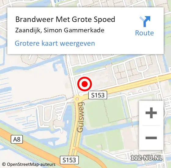 Locatie op kaart van de 112 melding: Brandweer Met Grote Spoed Naar Zaandijk, Simon Gammerkade op 6 februari 2024 16:24