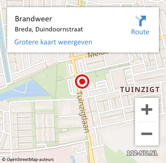 Locatie op kaart van de 112 melding: Brandweer Breda, Duindoornstraat op 6 februari 2024 16:35