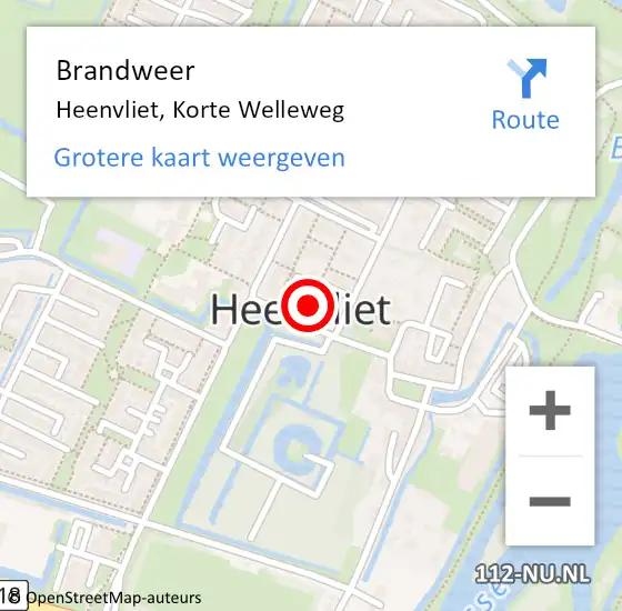 Locatie op kaart van de 112 melding: Brandweer Heenvliet, Korte Welleweg op 6 februari 2024 16:54