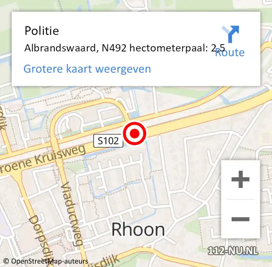 Locatie op kaart van de 112 melding: Politie Albrandswaard, N492 hectometerpaal: 2,5 op 6 februari 2024 17:02