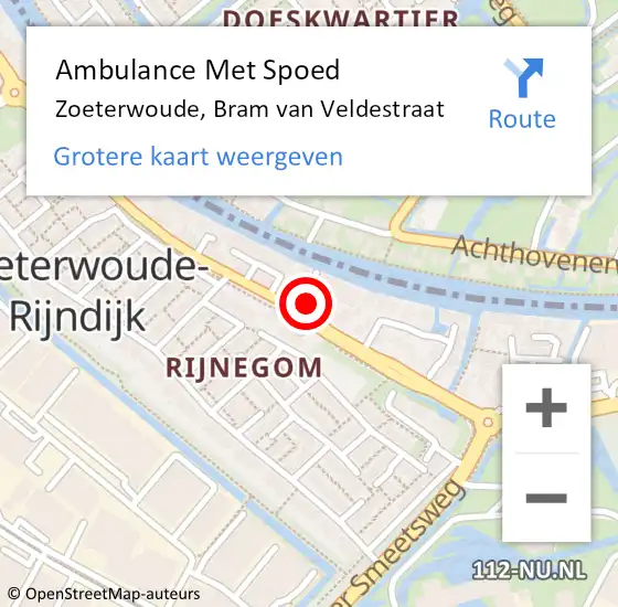 Locatie op kaart van de 112 melding: Ambulance Met Spoed Naar Zoeterwoude, Bram van Veldestraat op 6 februari 2024 17:25