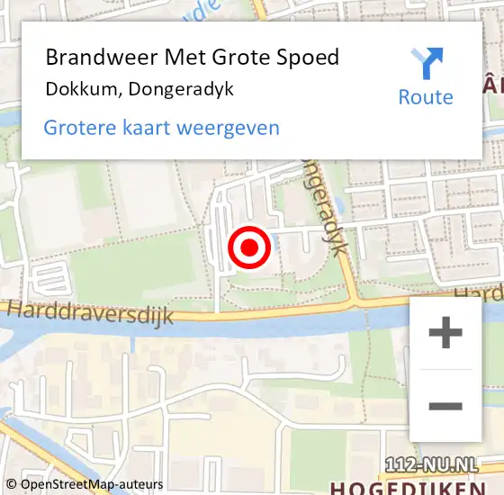 Locatie op kaart van de 112 melding: Brandweer Met Grote Spoed Naar Dokkum, Dongeradyk op 6 februari 2024 17:57