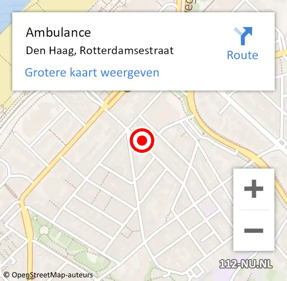 Locatie op kaart van de 112 melding: Ambulance Den Haag, Rotterdamsestraat op 6 februari 2024 18:11