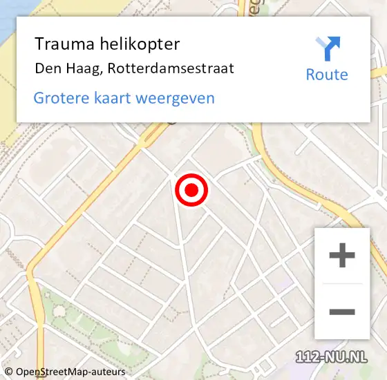 Locatie op kaart van de 112 melding: Trauma helikopter Den Haag, Rotterdamsestraat op 6 februari 2024 18:11