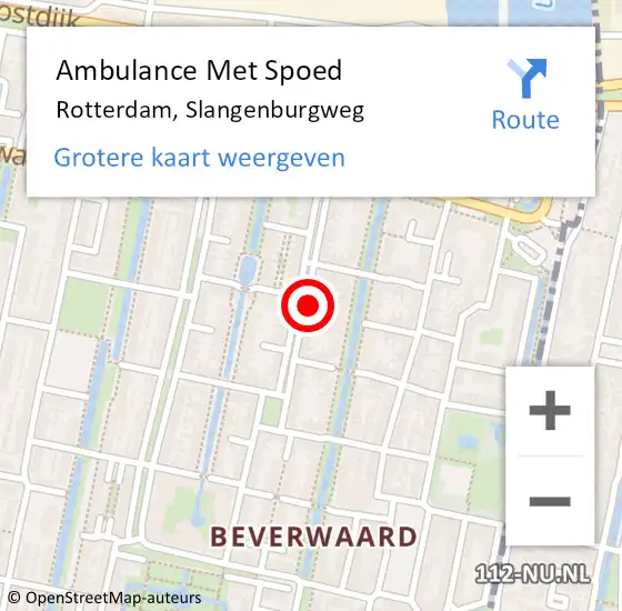 Locatie op kaart van de 112 melding: Ambulance Met Spoed Naar Rotterdam, Slangenburgweg op 6 februari 2024 18:41