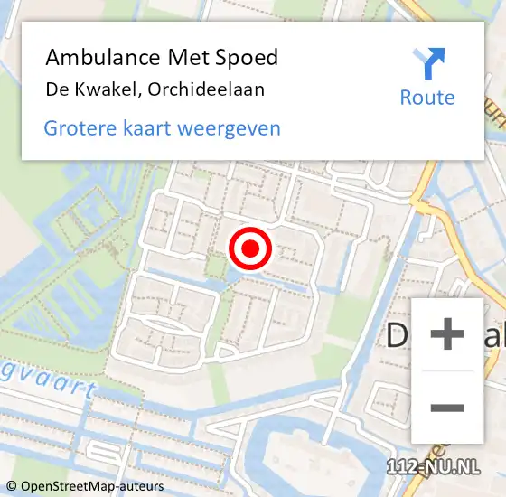 Locatie op kaart van de 112 melding: Ambulance Met Spoed Naar De Kwakel, Orchideelaan op 6 februari 2024 19:03