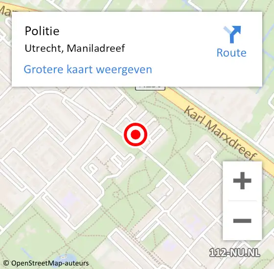 Locatie op kaart van de 112 melding: Politie Utrecht, Maniladreef op 6 februari 2024 19:05