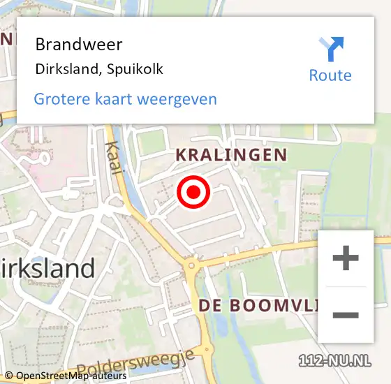 Locatie op kaart van de 112 melding: Brandweer Dirksland, Spuikolk op 6 februari 2024 19:27