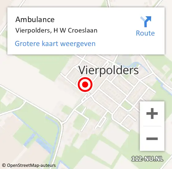 Locatie op kaart van de 112 melding: Ambulance Vierpolders, H W Croeslaan op 6 februari 2024 19:37