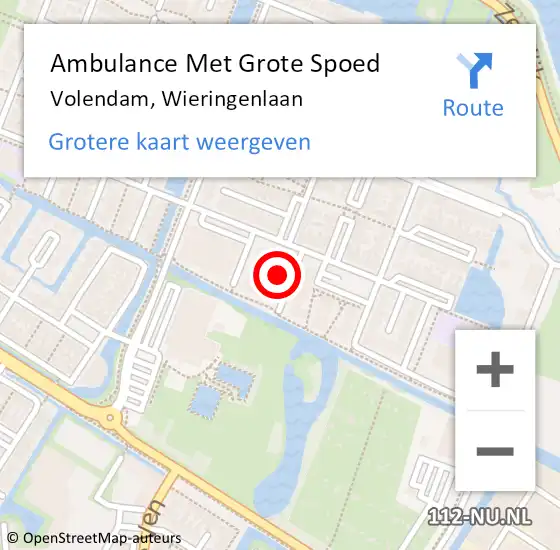 Locatie op kaart van de 112 melding: Ambulance Met Grote Spoed Naar Volendam, Wieringenlaan op 6 februari 2024 19:48