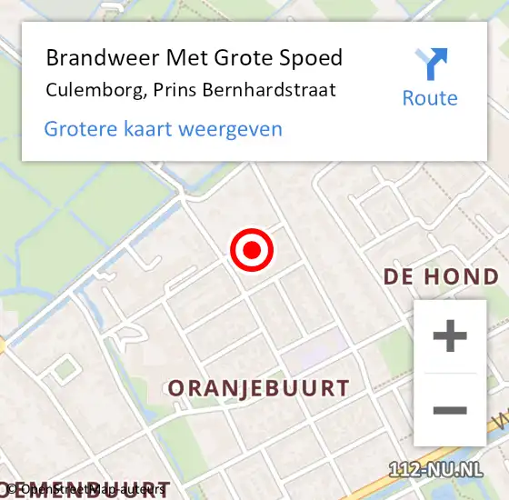 Locatie op kaart van de 112 melding: Brandweer Met Grote Spoed Naar Culemborg, Prins Bernhardstraat op 6 februari 2024 20:05