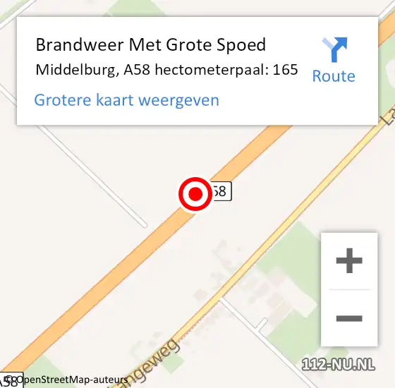Locatie op kaart van de 112 melding: Brandweer Met Grote Spoed Naar Middelburg, A58 hectometerpaal: 165 op 6 februari 2024 20:17
