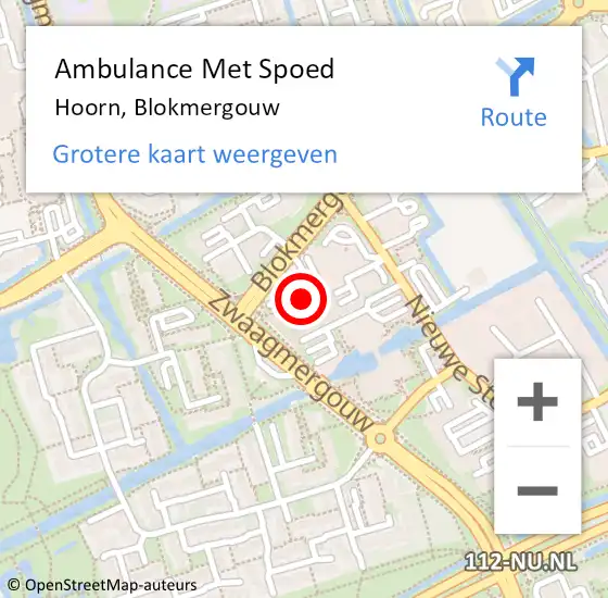 Locatie op kaart van de 112 melding: Ambulance Met Spoed Naar Hoorn, Blokmergouw op 6 februari 2024 20:40