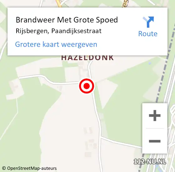 Locatie op kaart van de 112 melding: Brandweer Met Grote Spoed Naar Rijsbergen, Paandijksestraat op 6 februari 2024 20:45