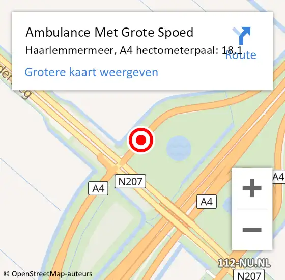 Locatie op kaart van de 112 melding: Ambulance Met Grote Spoed Naar Haarlemmermeer, A4 hectometerpaal: 18,1 op 6 februari 2024 21:15