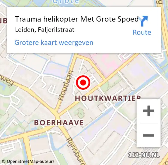 Locatie op kaart van de 112 melding: Trauma helikopter Met Grote Spoed Naar Leiden, Faljerilstraat op 6 februari 2024 21:20