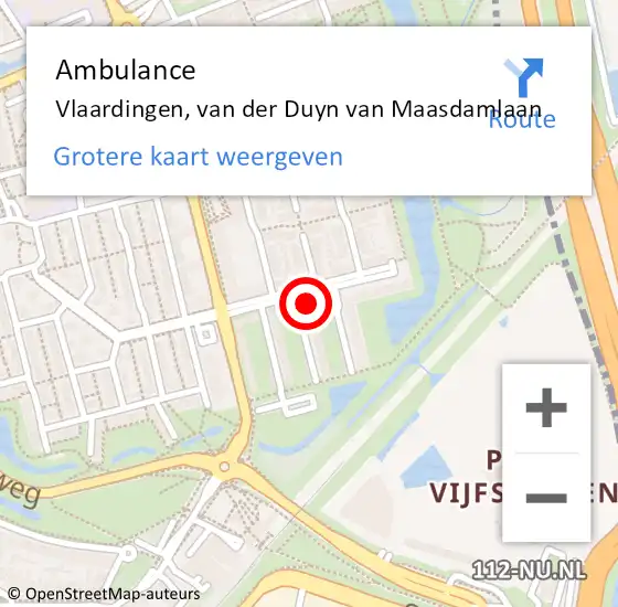 Locatie op kaart van de 112 melding: Ambulance Vlaardingen, van der Duyn van Maasdamlaan op 6 februari 2024 21:44