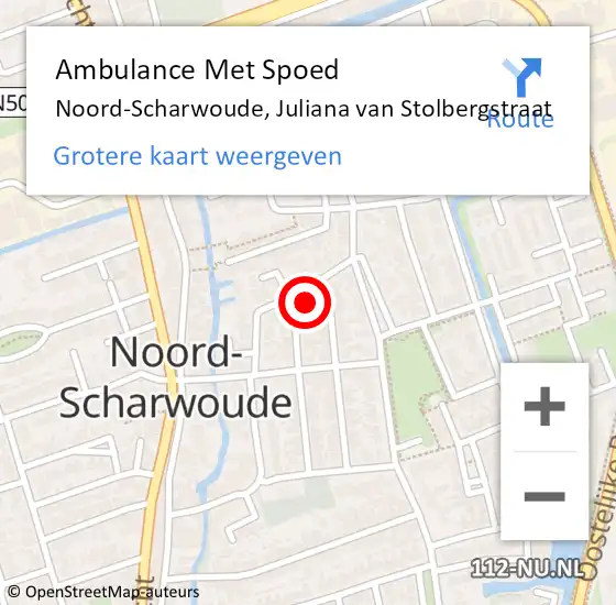 Locatie op kaart van de 112 melding: Ambulance Met Spoed Naar Noord-Scharwoude, Juliana van Stolbergstraat op 6 februari 2024 21:55