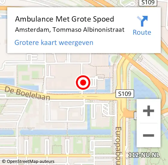 Locatie op kaart van de 112 melding: Ambulance Met Grote Spoed Naar Amsterdam, Tommaso Albinonistraat op 6 februari 2024 22:09