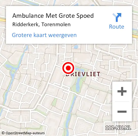 Locatie op kaart van de 112 melding: Ambulance Met Grote Spoed Naar Ridderkerk, Torenmolen op 6 februari 2024 22:16