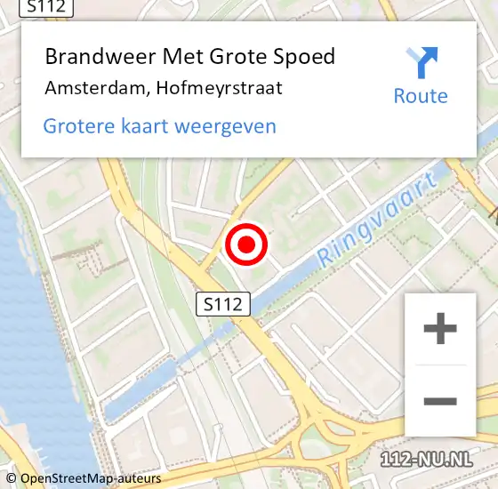 Locatie op kaart van de 112 melding: Brandweer Met Grote Spoed Naar Amsterdam, Hofmeyrstraat op 6 februari 2024 22:20