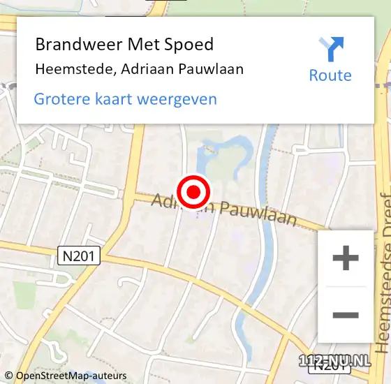 Locatie op kaart van de 112 melding: Brandweer Met Spoed Naar Heemstede, Adriaan Pauwlaan op 6 februari 2024 22:37