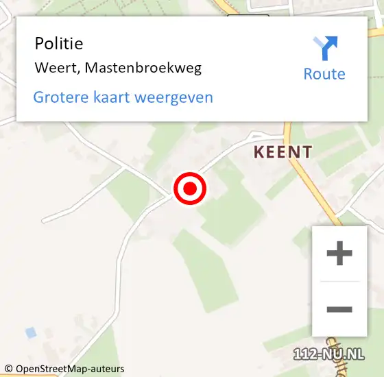 Locatie op kaart van de 112 melding: Politie Weert, Mastenbroekweg op 6 februari 2024 22:46