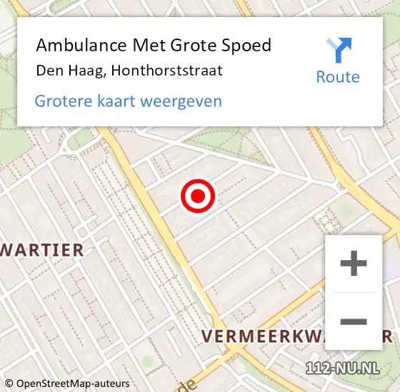 Locatie op kaart van de 112 melding: Ambulance Met Grote Spoed Naar Den Haag, Honthorststraat op 6 februari 2024 22:58