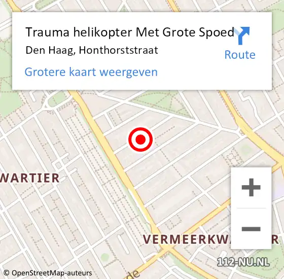 Locatie op kaart van de 112 melding: Trauma helikopter Met Grote Spoed Naar Den Haag, Honthorststraat op 6 februari 2024 23:05