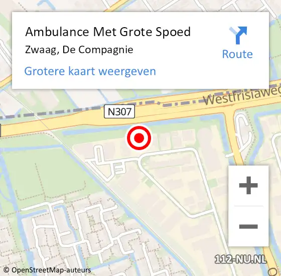 Locatie op kaart van de 112 melding: Ambulance Met Grote Spoed Naar Zwaag, De Compagnie op 6 februari 2024 23:53