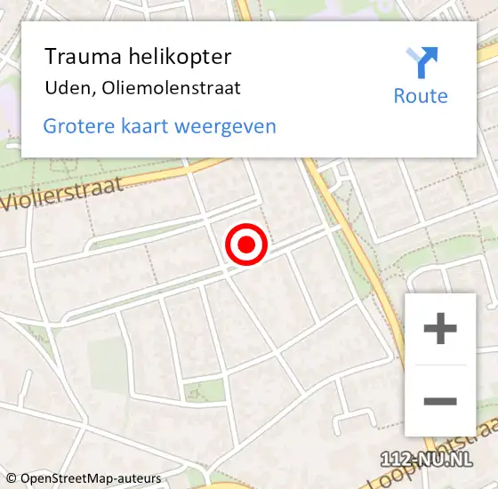 Locatie op kaart van de 112 melding: Trauma helikopter Uden, Oliemolenstraat op 7 februari 2024 00:14