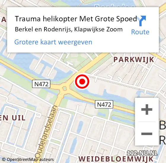 Locatie op kaart van de 112 melding: Trauma helikopter Met Grote Spoed Naar Berkel en Rodenrijs, Klapwijkse Zoom op 7 februari 2024 01:28