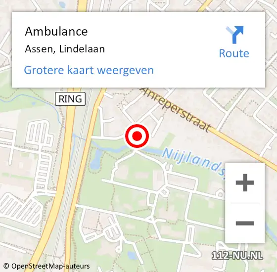 Locatie op kaart van de 112 melding: Ambulance Assen, Lindelaan op 7 februari 2024 02:26