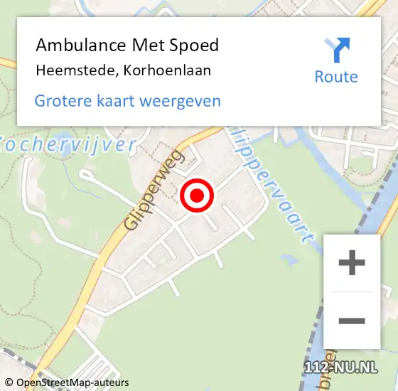 Locatie op kaart van de 112 melding: Ambulance Met Spoed Naar Heemstede, Korhoenlaan op 7 februari 2024 02:50