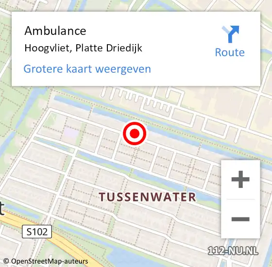 Locatie op kaart van de 112 melding: Ambulance Hoogvliet, Platte Driedijk op 7 februari 2024 04:00