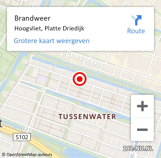 Locatie op kaart van de 112 melding: Brandweer Hoogvliet, Platte Driedijk op 7 februari 2024 04:00