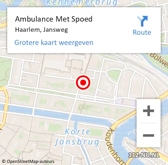 Locatie op kaart van de 112 melding: Ambulance Met Spoed Naar Haarlem, Jansweg op 7 februari 2024 06:19