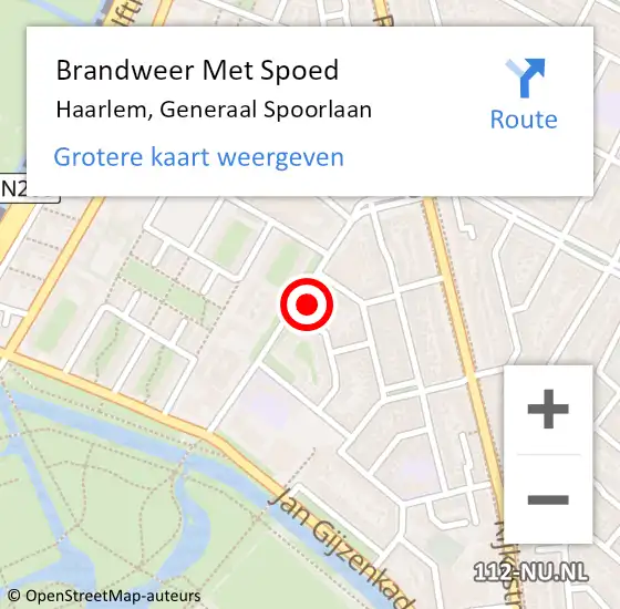 Locatie op kaart van de 112 melding: Brandweer Met Spoed Naar Haarlem, Generaal Spoorlaan op 7 februari 2024 06:20