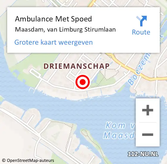 Locatie op kaart van de 112 melding: Ambulance Met Spoed Naar Maasdam, van Limburg Stirumlaan op 7 februari 2024 06:42