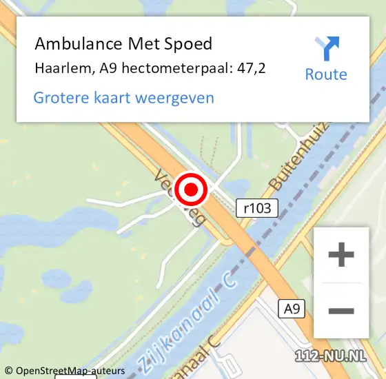 Locatie op kaart van de 112 melding: Ambulance Met Spoed Naar Haarlem, A9 hectometerpaal: 47,2 op 7 februari 2024 07:07