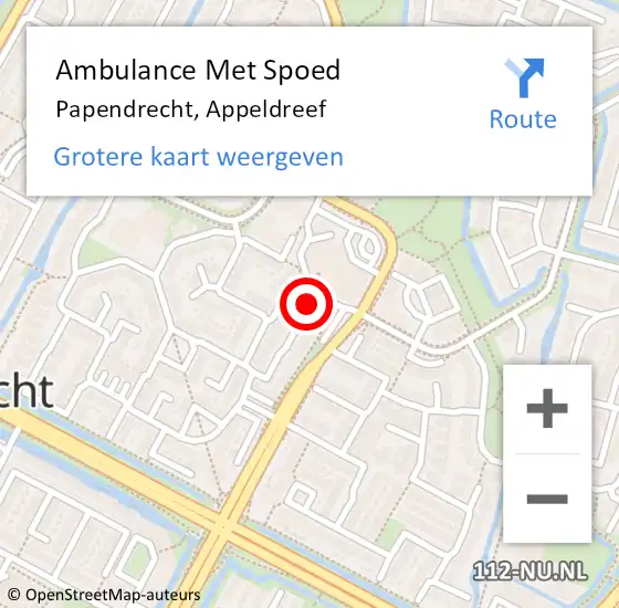 Locatie op kaart van de 112 melding: Ambulance Met Spoed Naar Papendrecht, Appeldreef op 7 februari 2024 07:30