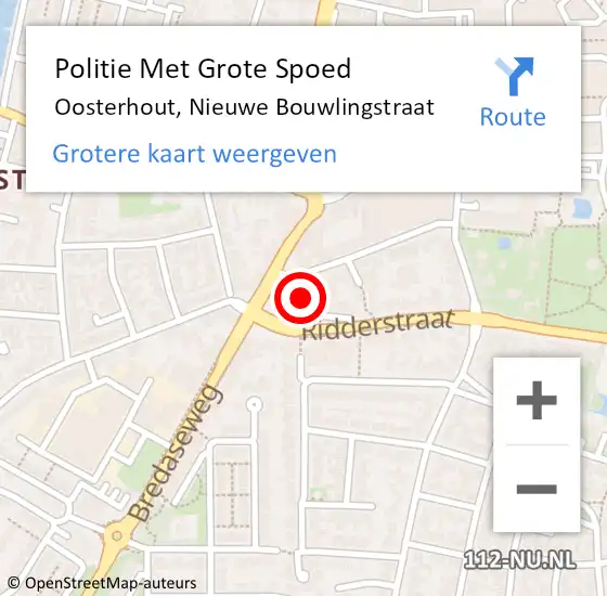 Locatie op kaart van de 112 melding: Politie Met Grote Spoed Naar Oosterhout, Nieuwe Bouwlingstraat op 7 februari 2024 08:32