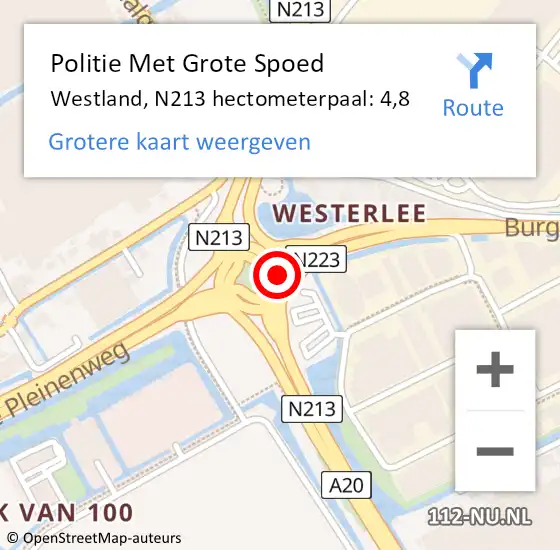 Locatie op kaart van de 112 melding: Politie Met Grote Spoed Naar Westland, N213 hectometerpaal: 4,8 op 7 februari 2024 08:34