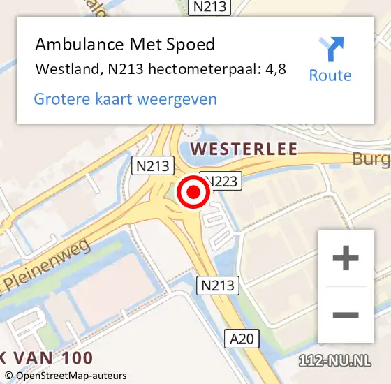 Locatie op kaart van de 112 melding: Ambulance Met Spoed Naar Westland, N213 hectometerpaal: 4,8 op 7 februari 2024 08:35