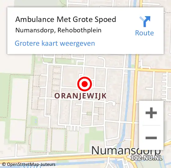 Locatie op kaart van de 112 melding: Ambulance Met Grote Spoed Naar Numansdorp, Rehobothplein op 7 februari 2024 08:40