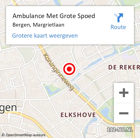 Locatie op kaart van de 112 melding: Ambulance Met Grote Spoed Naar Bergen, Margrietlaan op 7 februari 2024 09:10