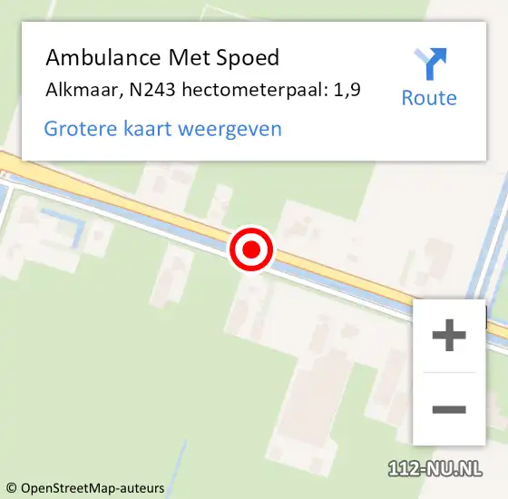 Locatie op kaart van de 112 melding: Ambulance Met Spoed Naar Alkmaar, N243 hectometerpaal: 1,9 op 7 februari 2024 09:16